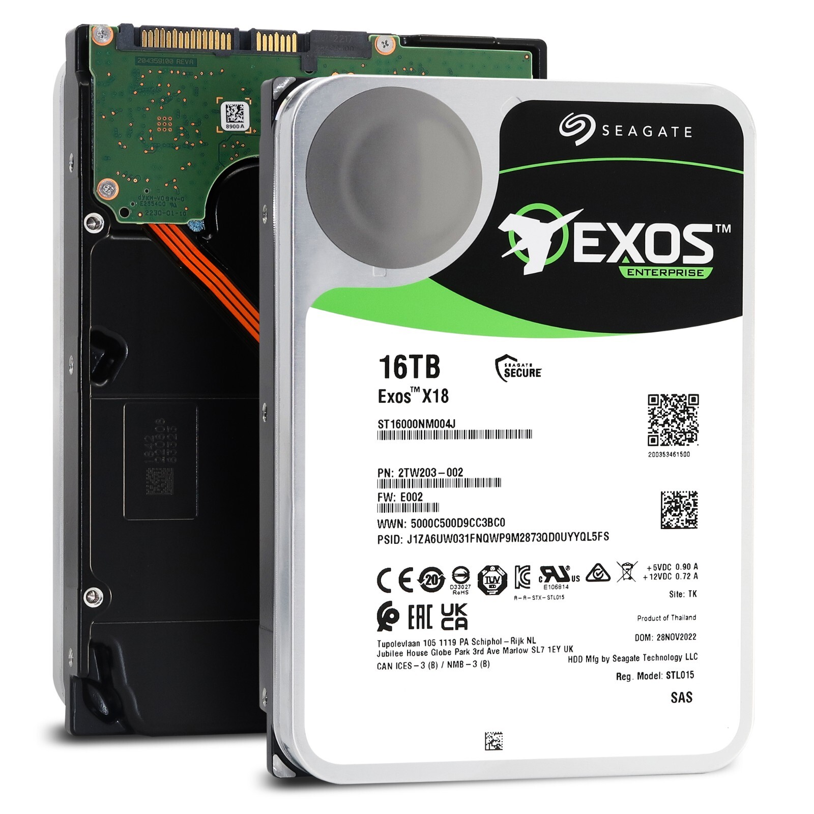 Seagate Exos X18 ST16000NM004J 16TB 7.2K RPM SAS 12Gb/s 3.5in Hard Drive