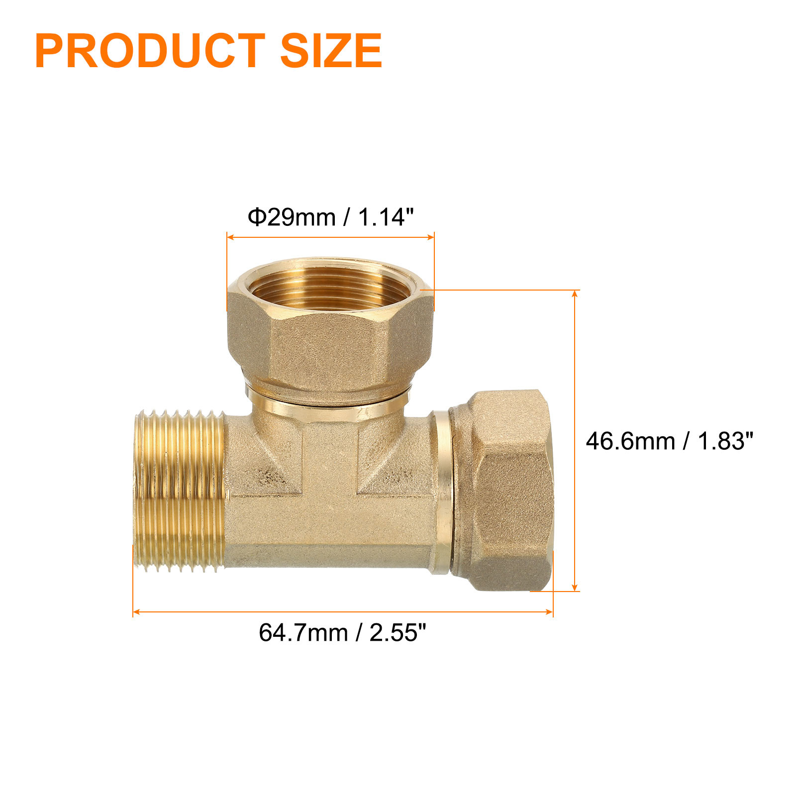 Brass Tee Swivel Pipe Fitting 3/4" 3 Way T-Connector Female x Female x Male