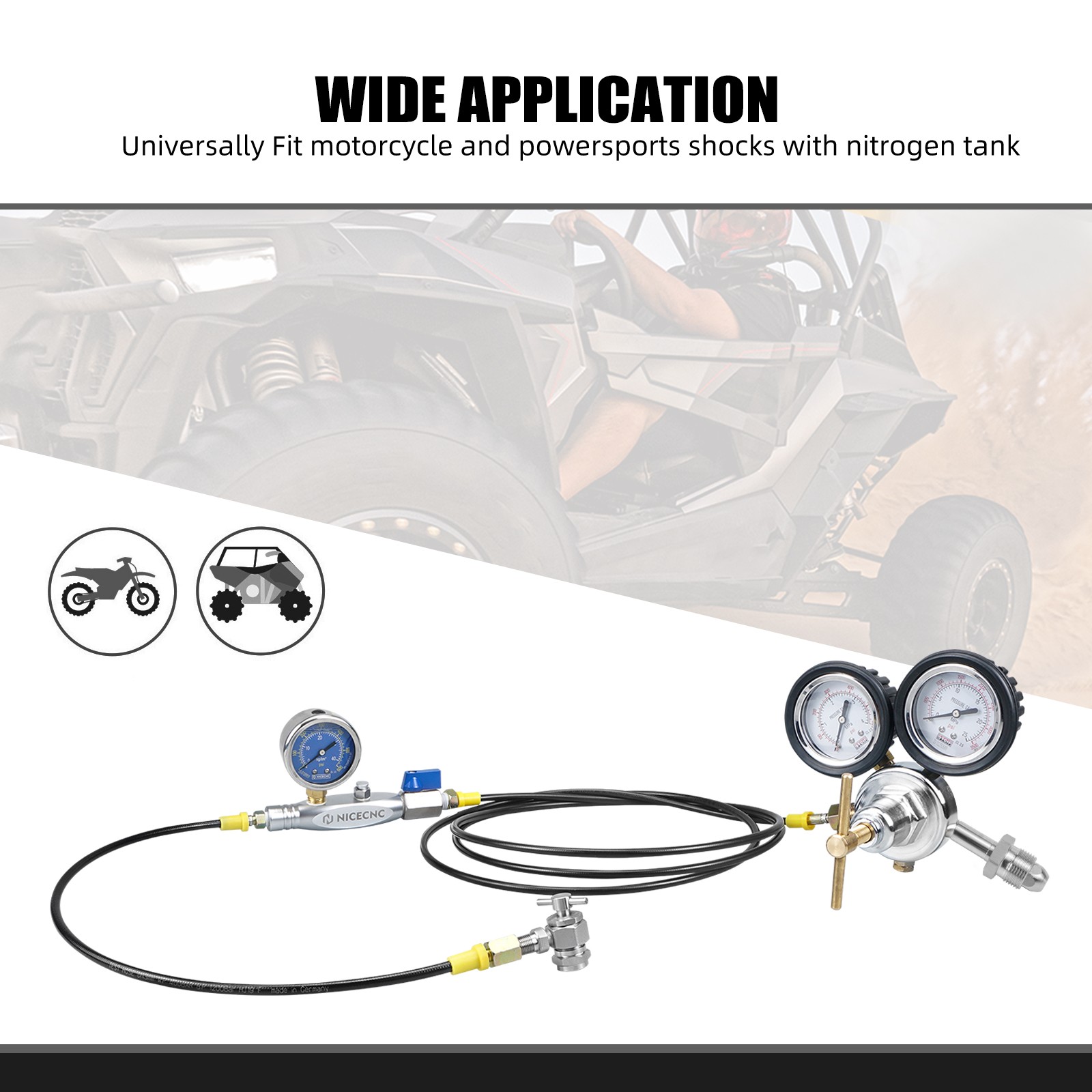 Nitrogen Shock Regulator Fill Tool w/2"Gauge Schrader Valve for RAPTOR 700