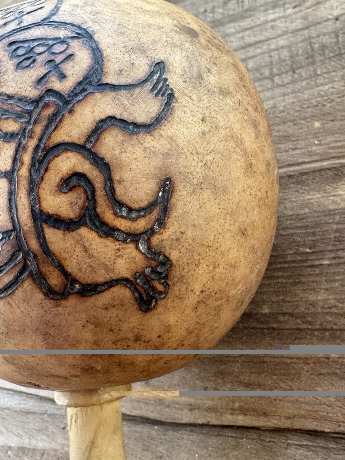 Vintage Decorated Gourd Rattle Turtle Design Folk Art Handcrafted