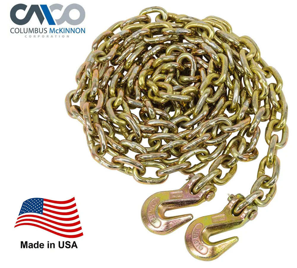 (2 Pack) 3/8"x16' Grade 70 Transport Chain MADE IN USA! With G70 Grab hooks