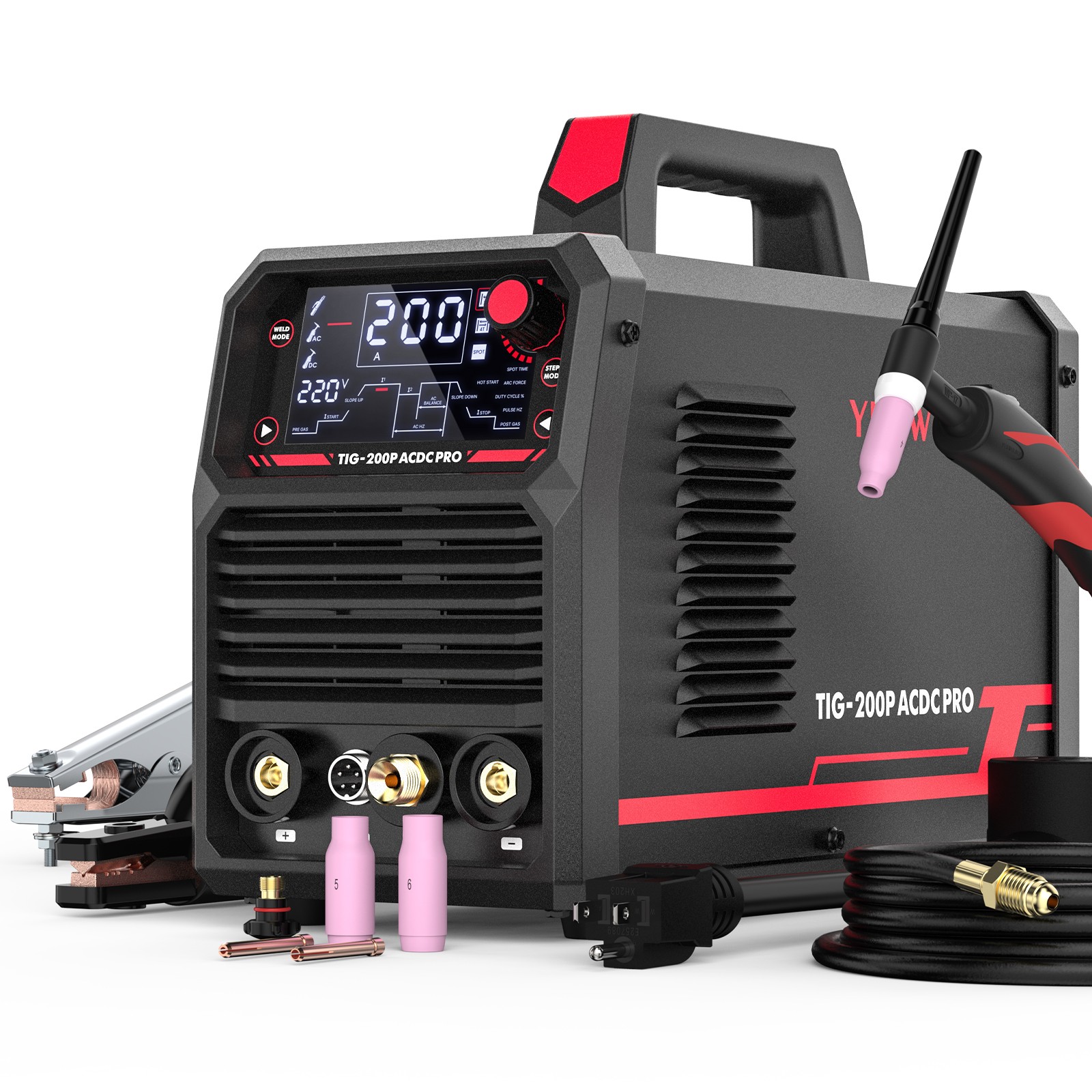 200A AC/DC Aluminum Tig Welder with Pulse Large LED Display, STICK/TIG 110/220V
