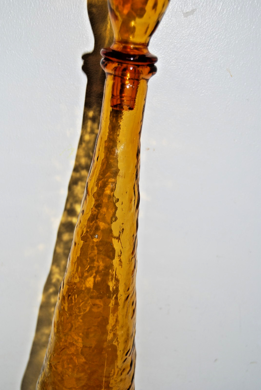 Vintage Empoli Honey Amber Crinkle Glass Decanter Bottle 23" Tall w/ Stopper