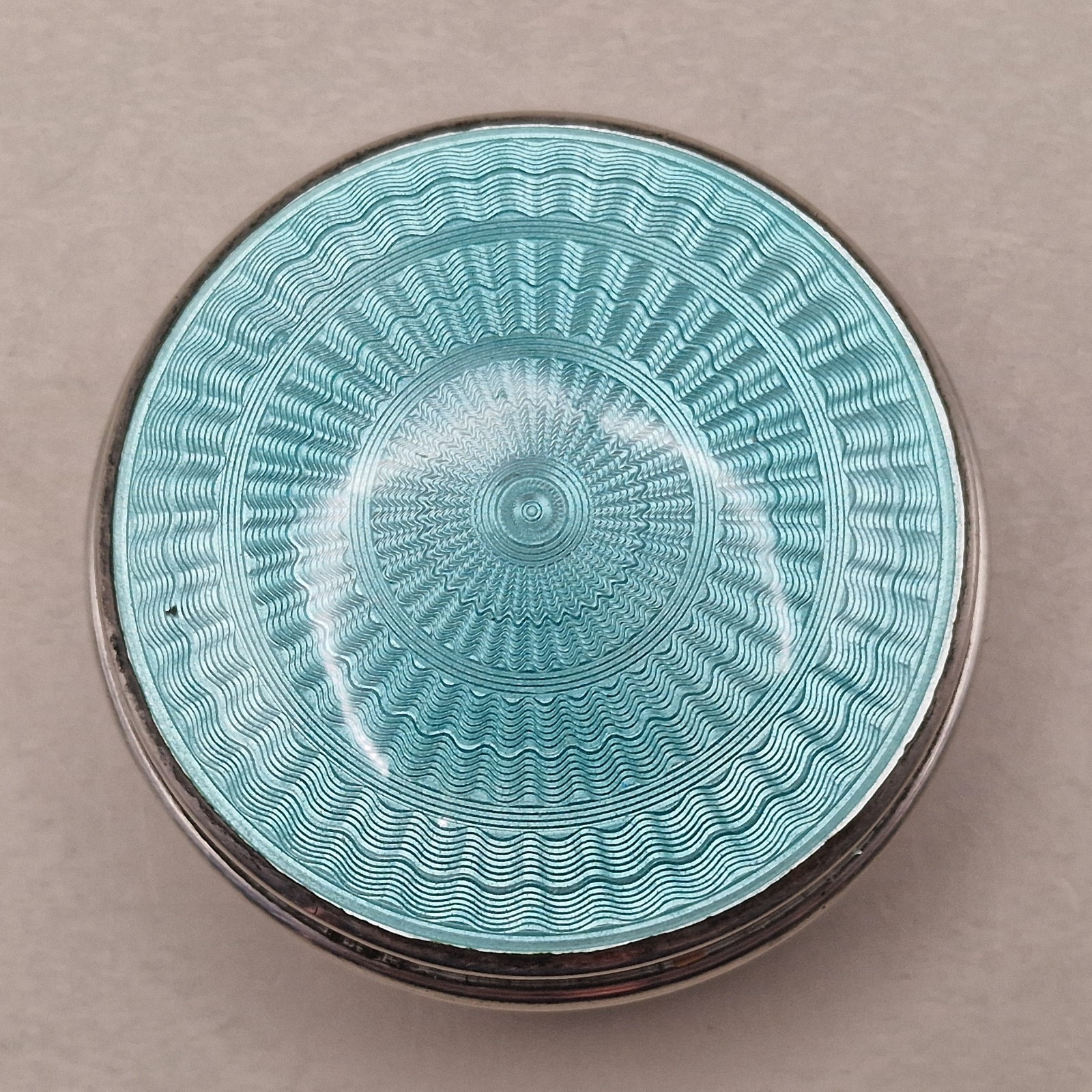 Antique Sterling Silver & Guilloché Enamel Circular Box by Lawrence Emanuel 1919