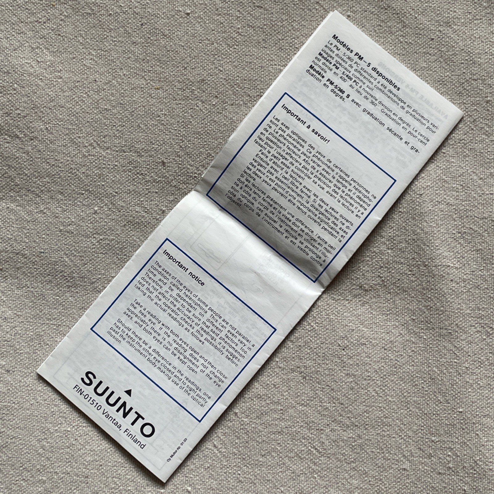 Suunto PM-5/360 PC Clinometer w/ Case Manual Instructions