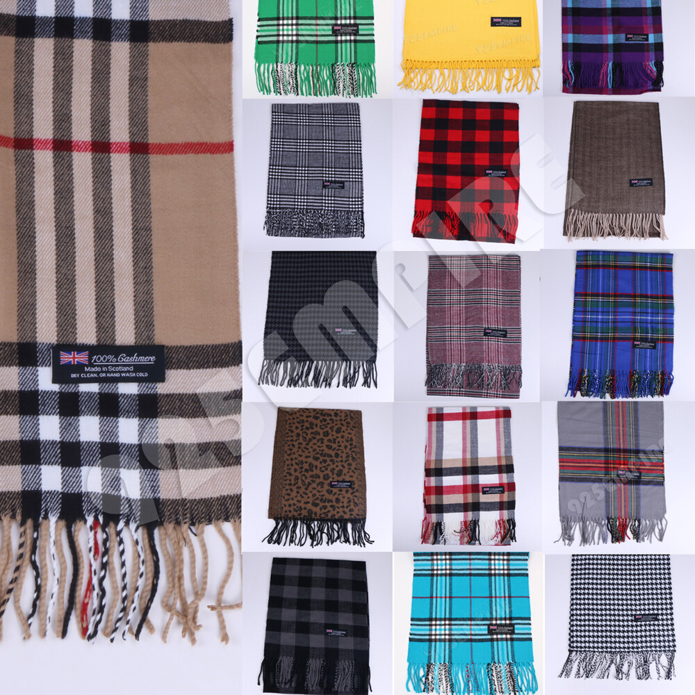 100% CASHMERE Plaid Scarves Warm Solid Plain Winter Check Scarf