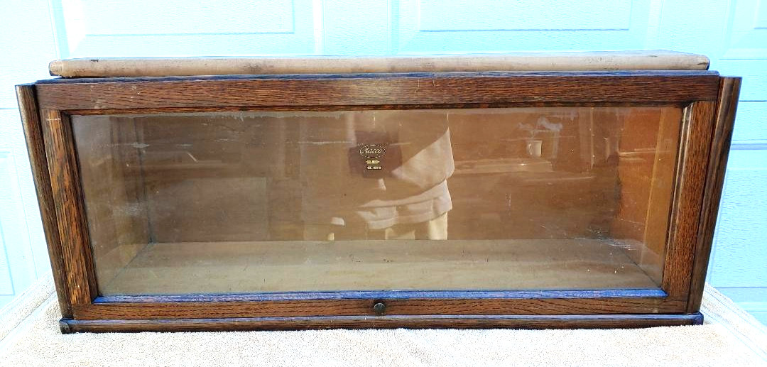 SINGLE STACKER "MACEY" QUARTERSAWN OAK BOOKCASE SECTION JAPANNED METAL STRAPS...