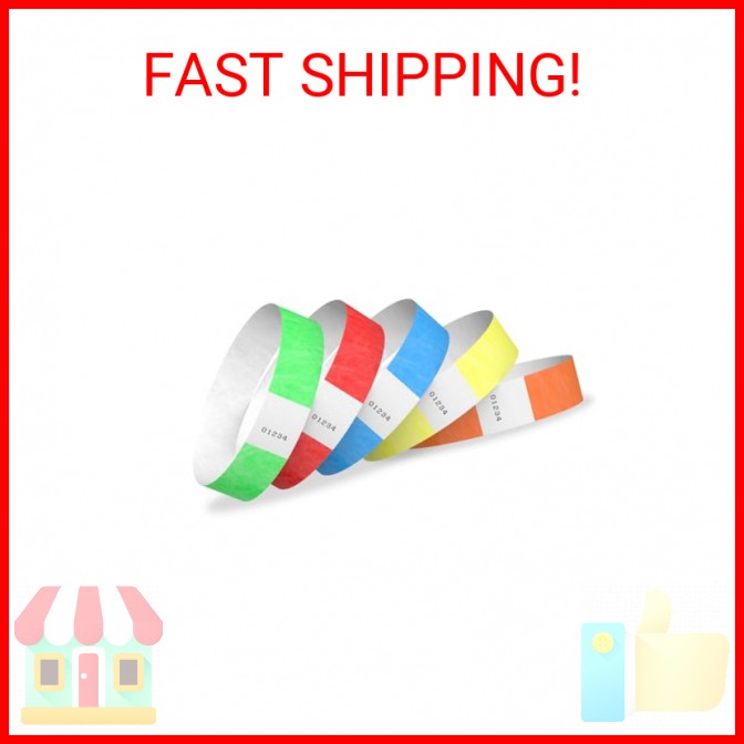 500 WristCo Tyvek Wristbands for Events – 500 Count, 5-Color Variety Pack – Tamp