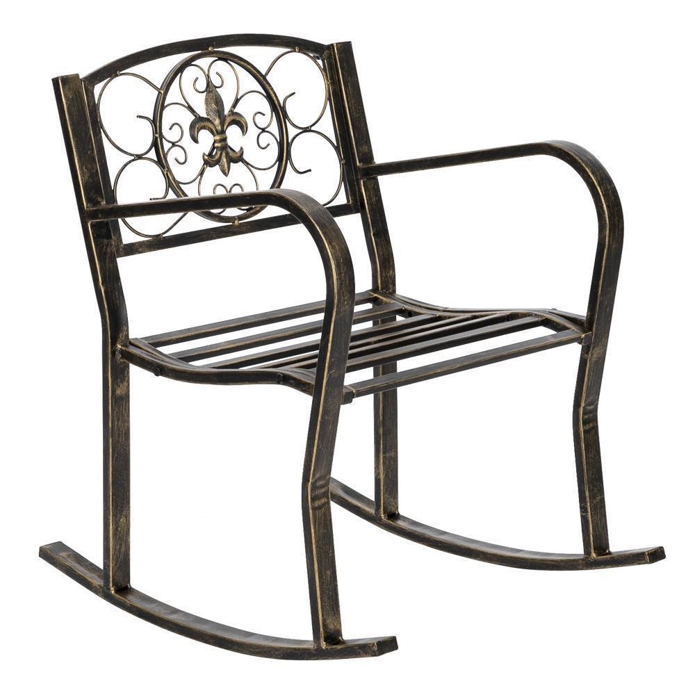 22in Heavy Duty Metal Double Rocking Chair for Patio Outdoor Garden Bench Glider