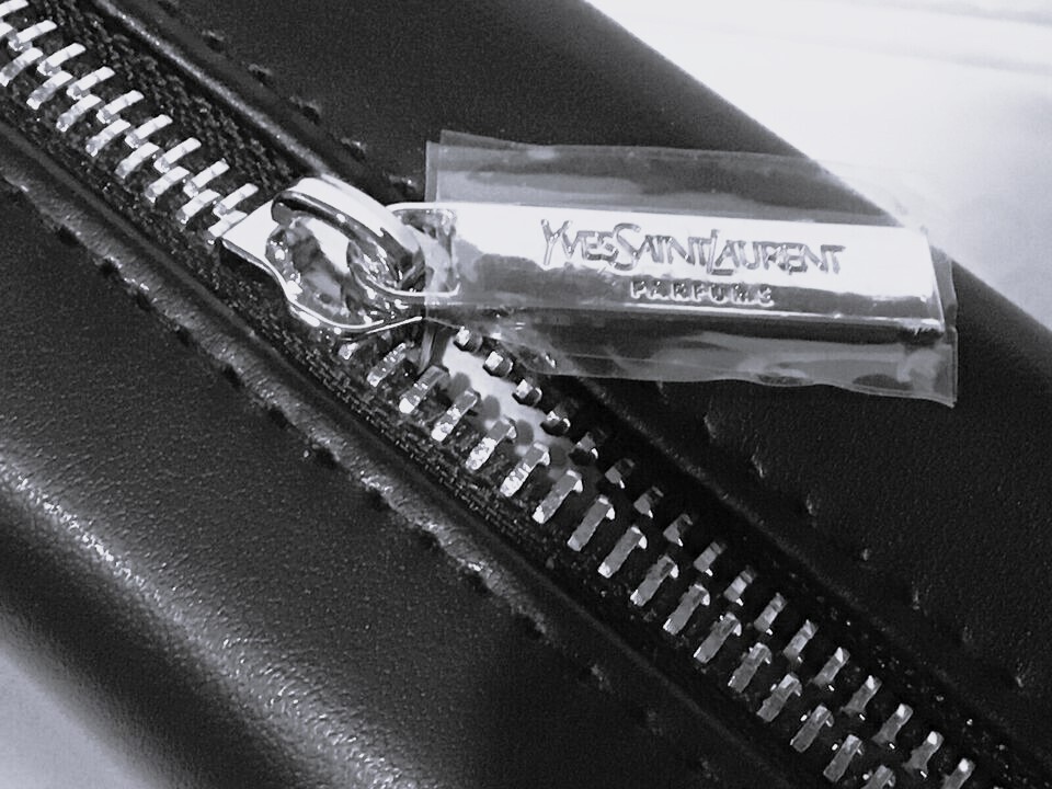 YSL Yves Saint Laurent Black Faux Leather Silver Logo Toiletry Makeup Bag NEW!