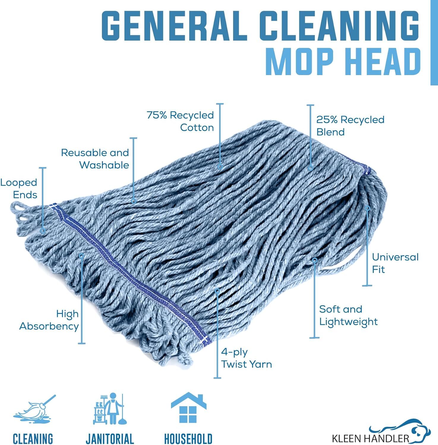 Commercial Wet Mop Head Replacement Refills, Heavy Duty Loop End Mops