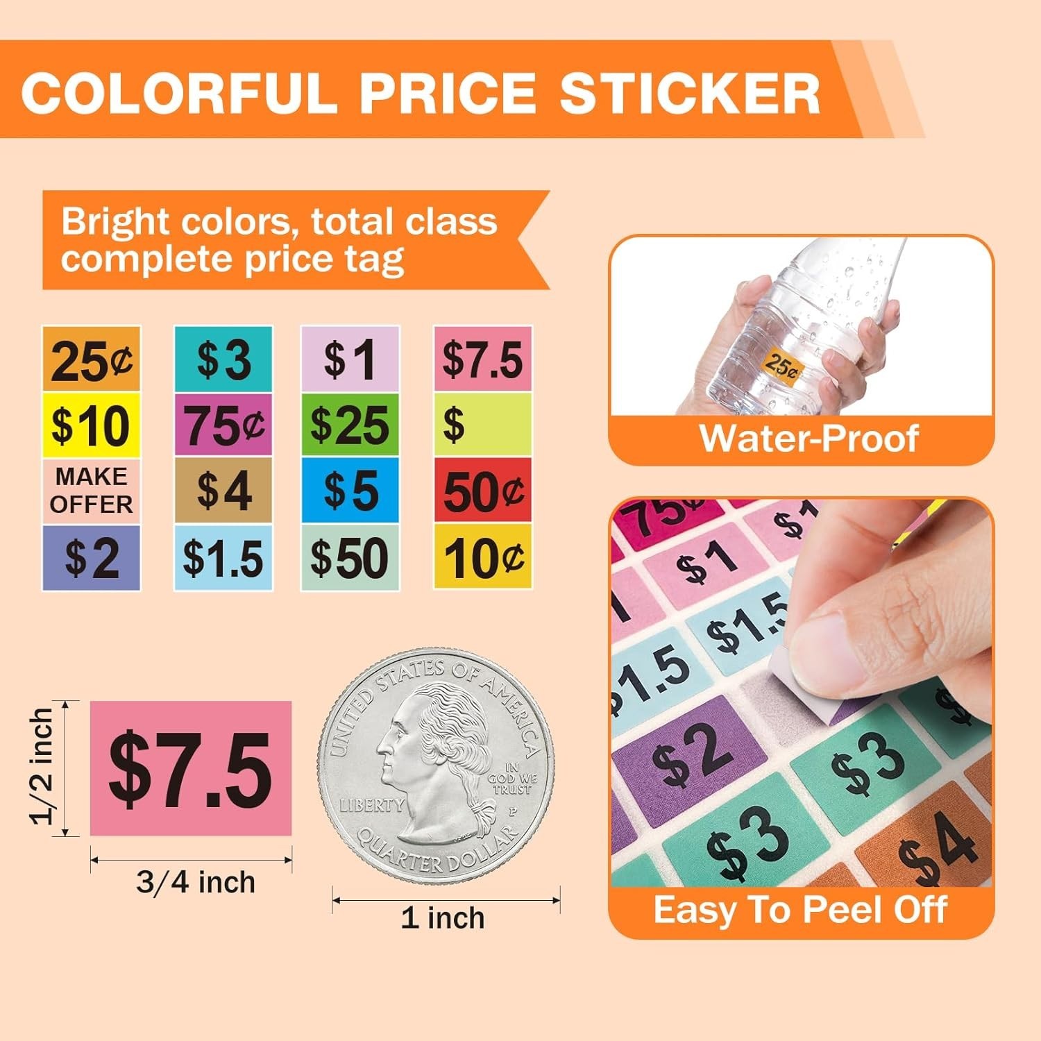 2400Pcs Garage Sale Stickers1/2"×3/4" Yard Sales Price Stickers Rectangle Pre...