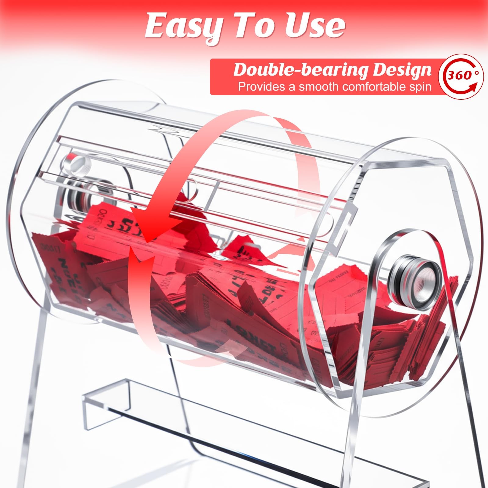 Acrylic Raffle Drum, Clear Raffle Ticket Box Drum Spinner Cage with 1000 Tick...