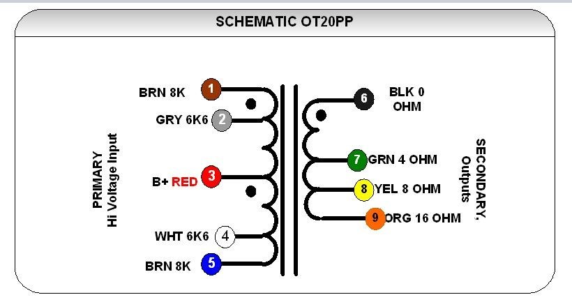OT20PP- STD Output transformer 25VA & 8K/6K6 to 4/8/16 ohm