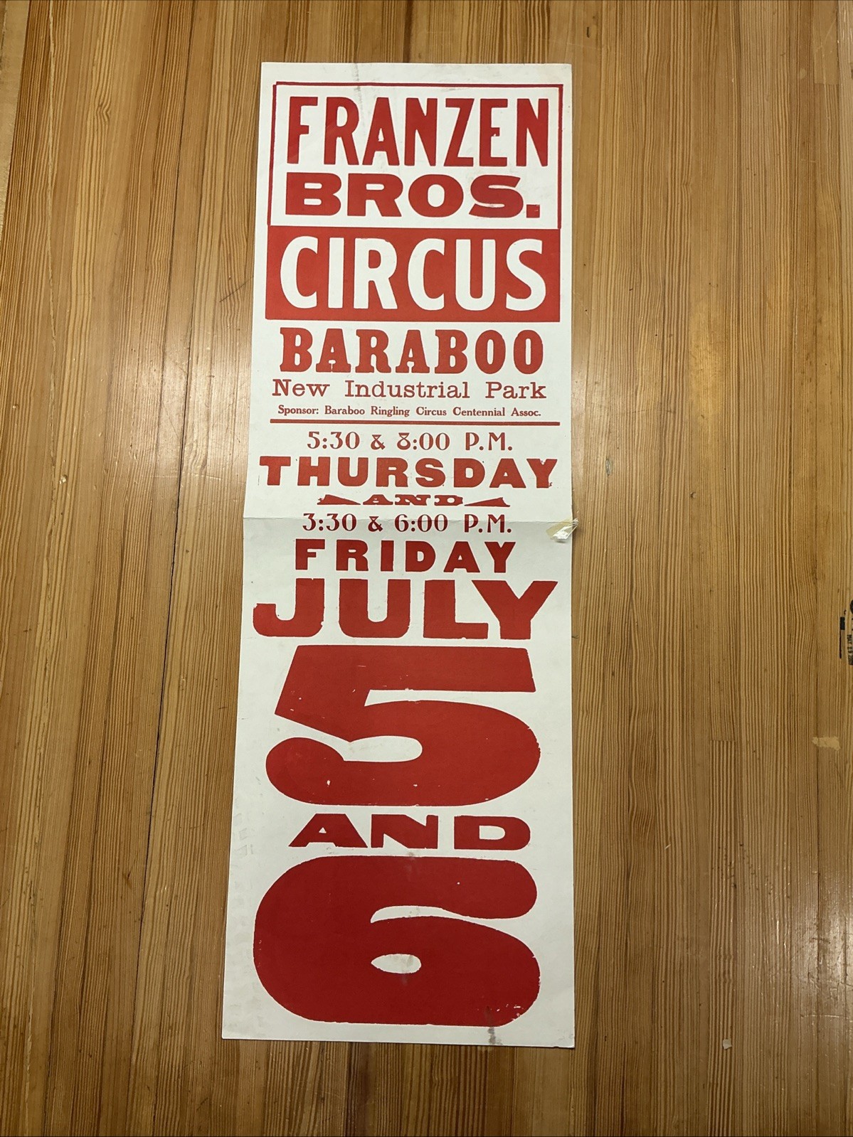 Vintage Franzen Bros. Circus Poster Baraboo Industrial Park As Is INV-AO16