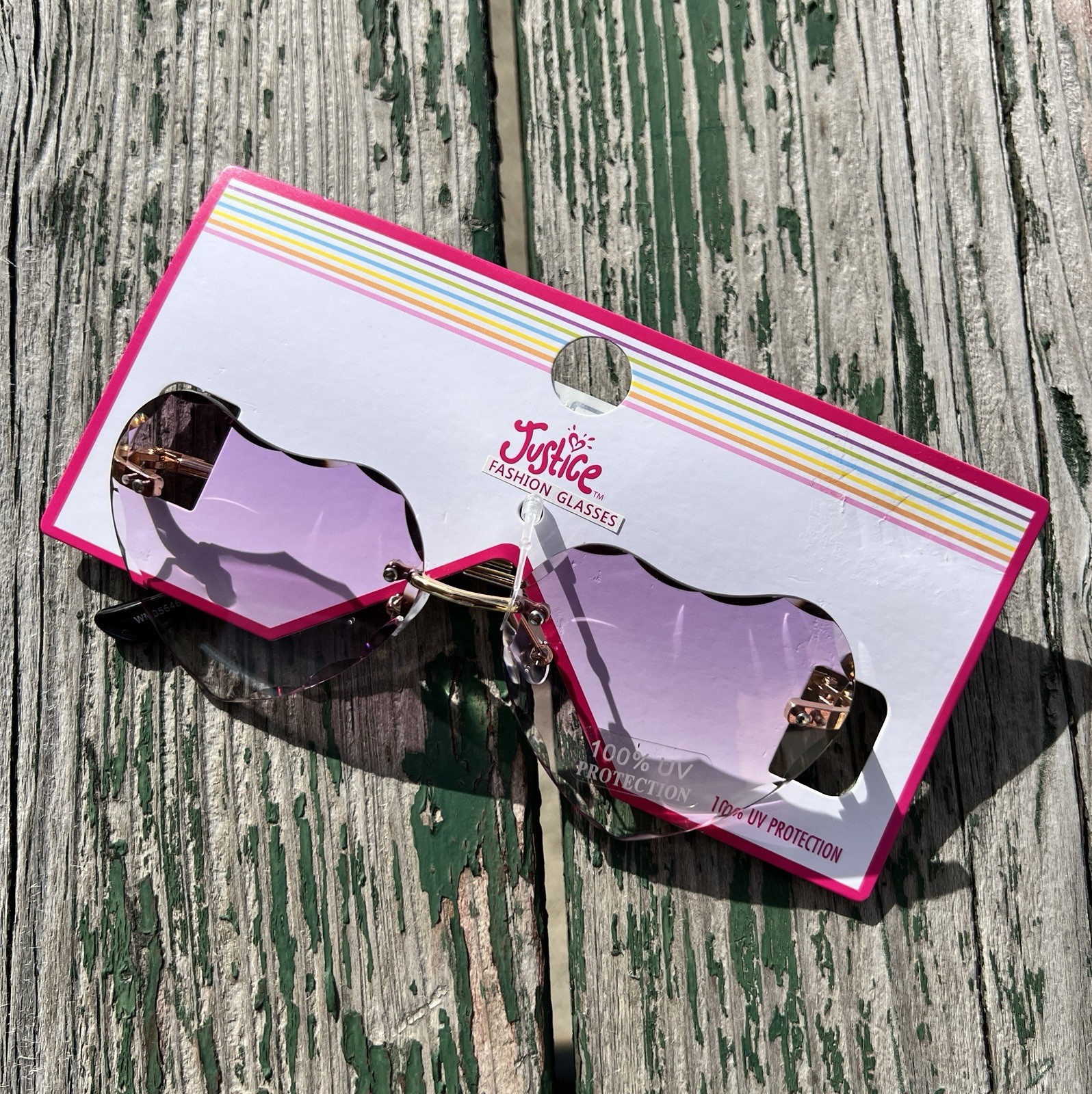 JUSTICE Girls Fashion Ombre Heart Sunglasses 100% UV Protection • Purple & Pink