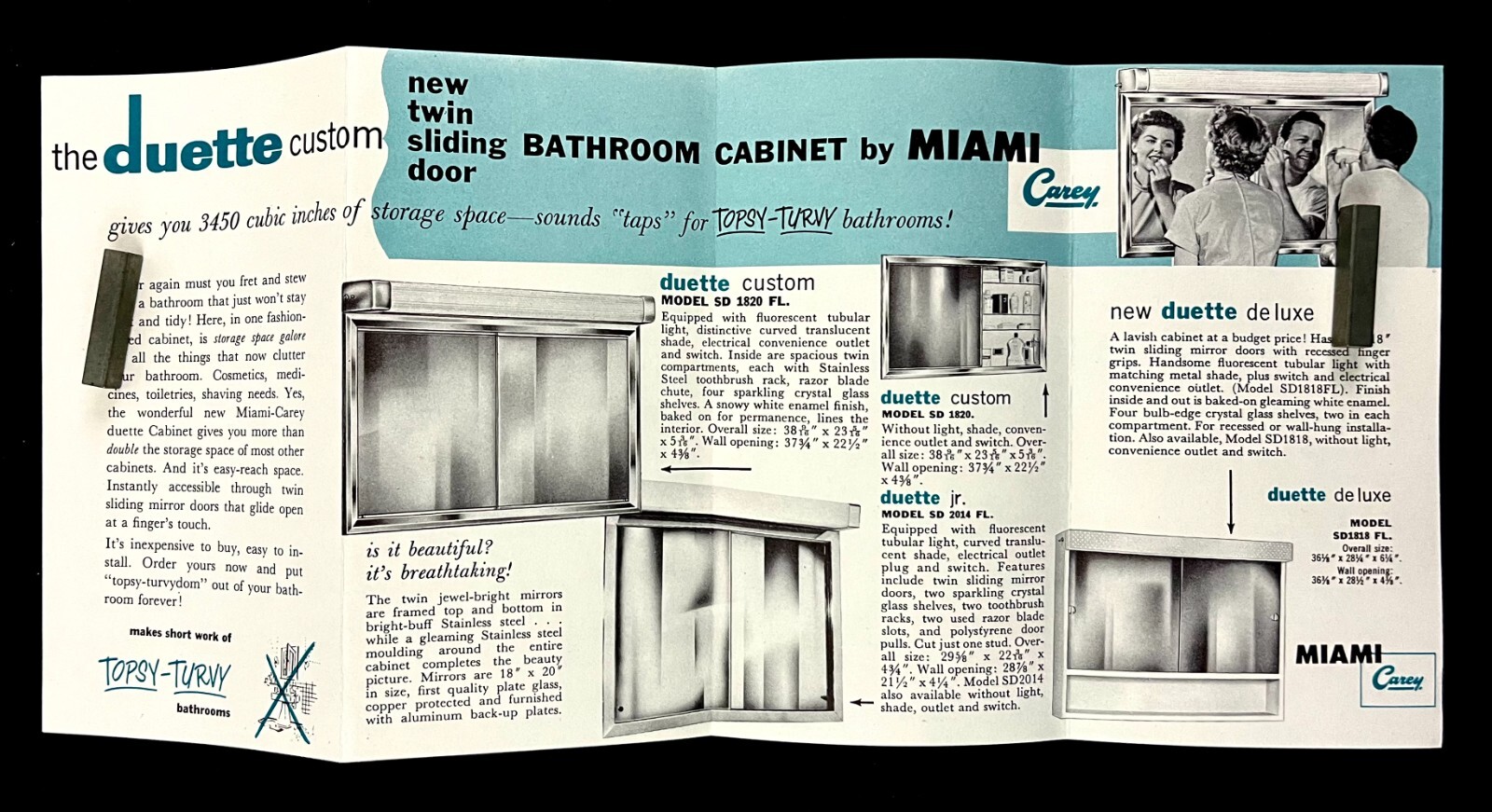 1954 Miami Carey Duette Bathroom Cabinets Vintage Advertisement Models Pamphlet