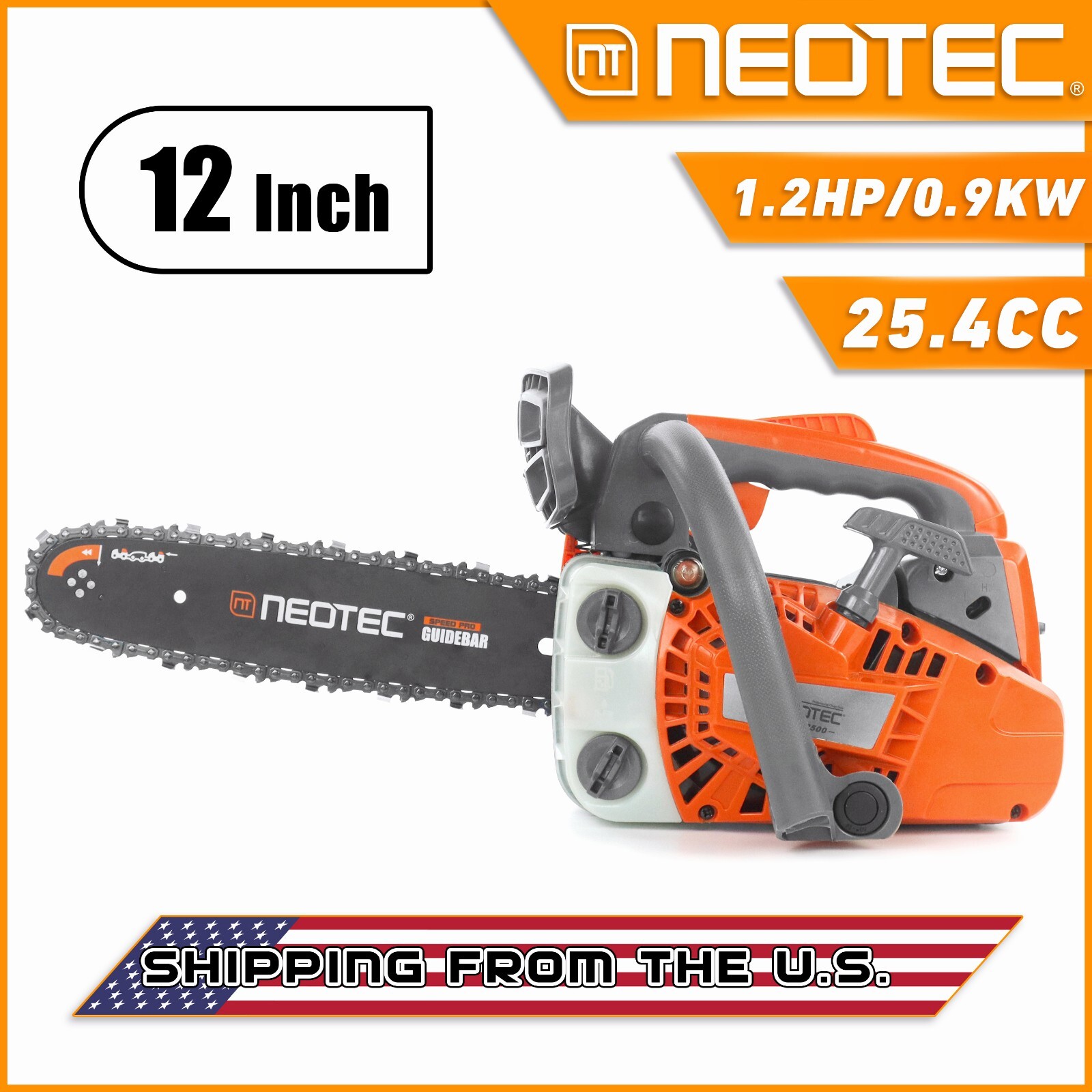 25.4cc Gas Top Handle Chainsaw with 12'' Bar Chain 2-Stroke Engine Cut Tree Wood