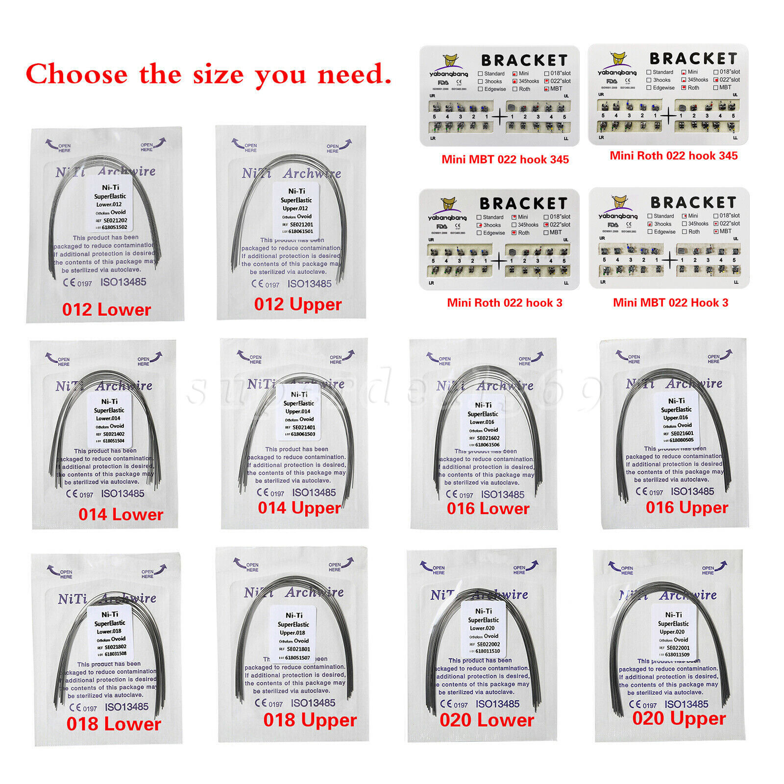 Dental Orthodontic Bracket Braces Roth/MBT 345 Hooks /Super Arch Wire Niti Round