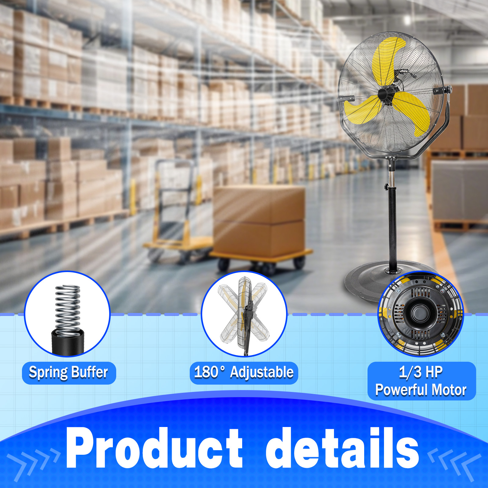 30" Pedestal Fan, Powerful Heavy Duty, Commercial Fan for Warehouses, Factories
