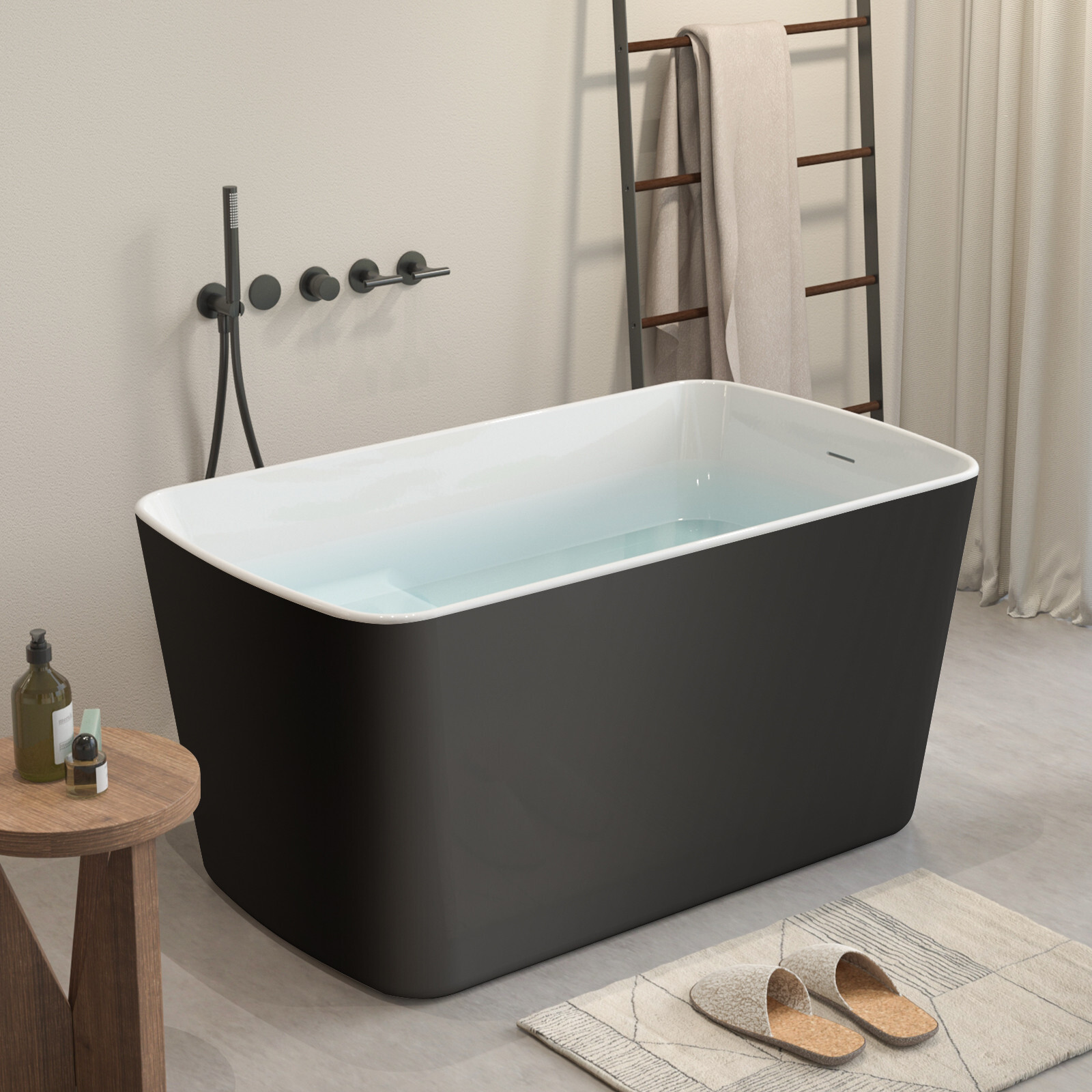 49" Freestanding Bathtub with Integrated Seat, Acrylic Stand Alone Soaking Tub