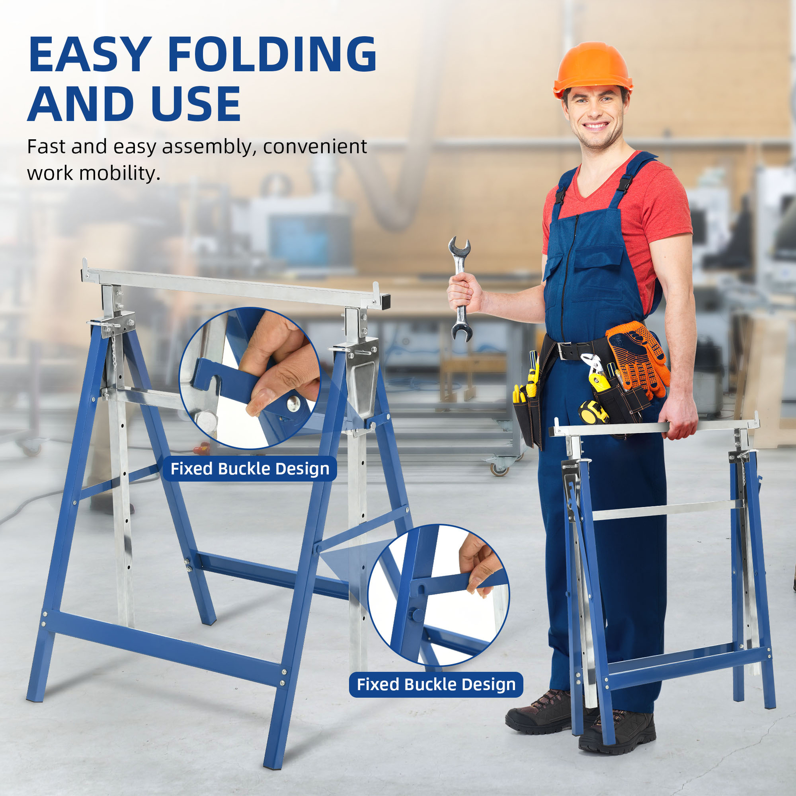 Durable Heavy Duty Saw Horses Folding Stand 882 LBS Capacity Adjustable Height