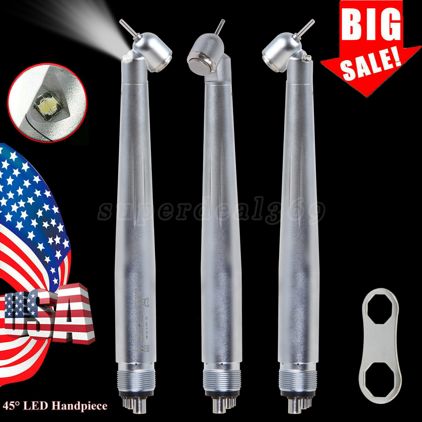 NSK Style Dental LED 45° Degree Surgical High Speed Handpiece Push Button 4 Hole