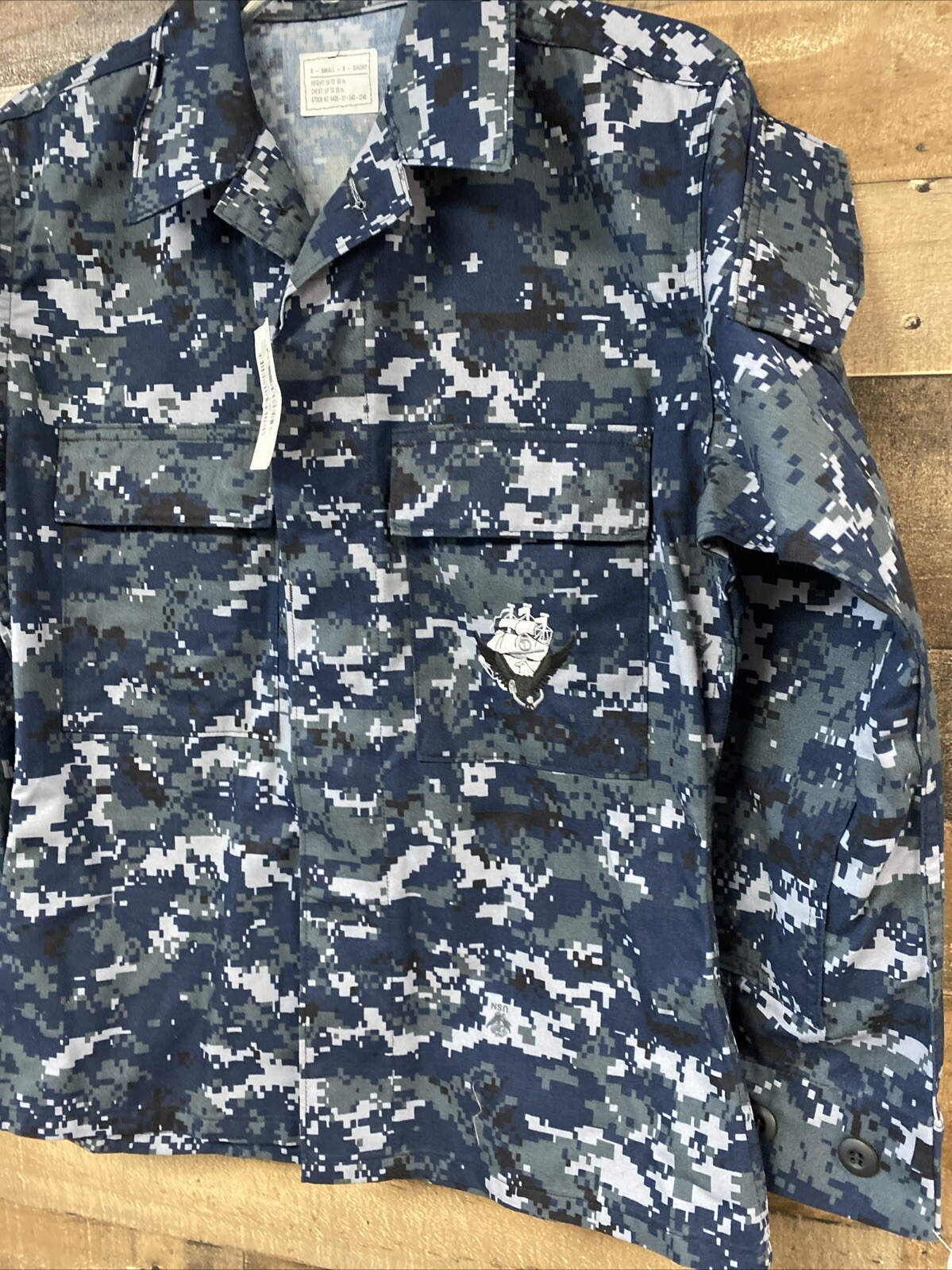 US Navy Blue Digital Pattern Shirt Blouse Working Lightweight Sz X-Small X-Short
