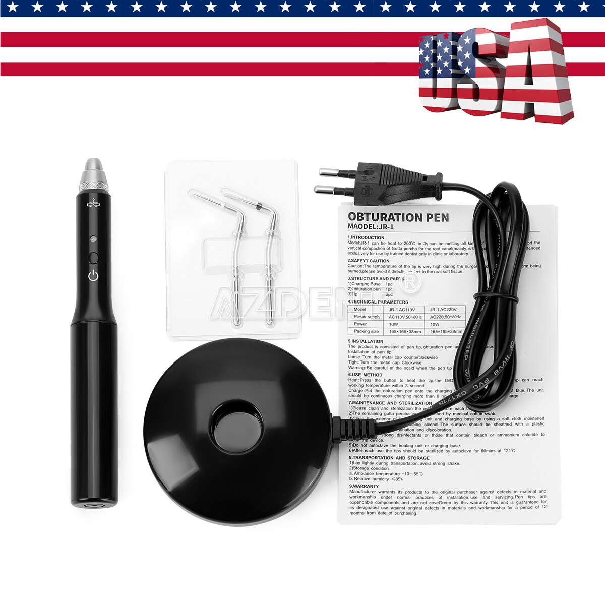 Dental Cordless Gutta Percha Obturation System Endo Heated Pen With 2 Tips