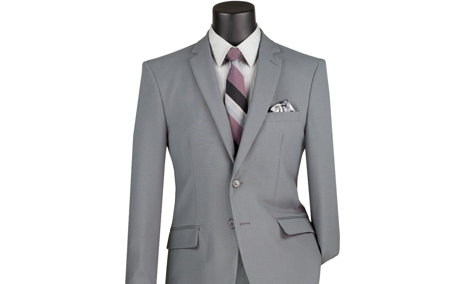 Vinci Men's Regular Fit 2-Piece Solid Color Suit Medium Gray