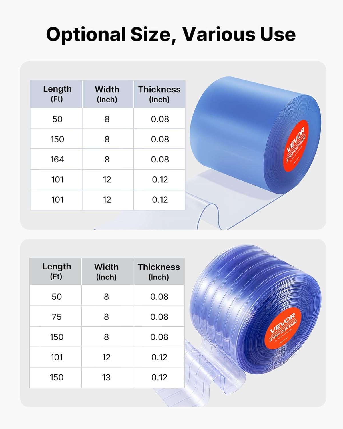 Clear PVC Strip Curtain, 101 Ft Length X 12 in Width, Thermal Insulating Plastic