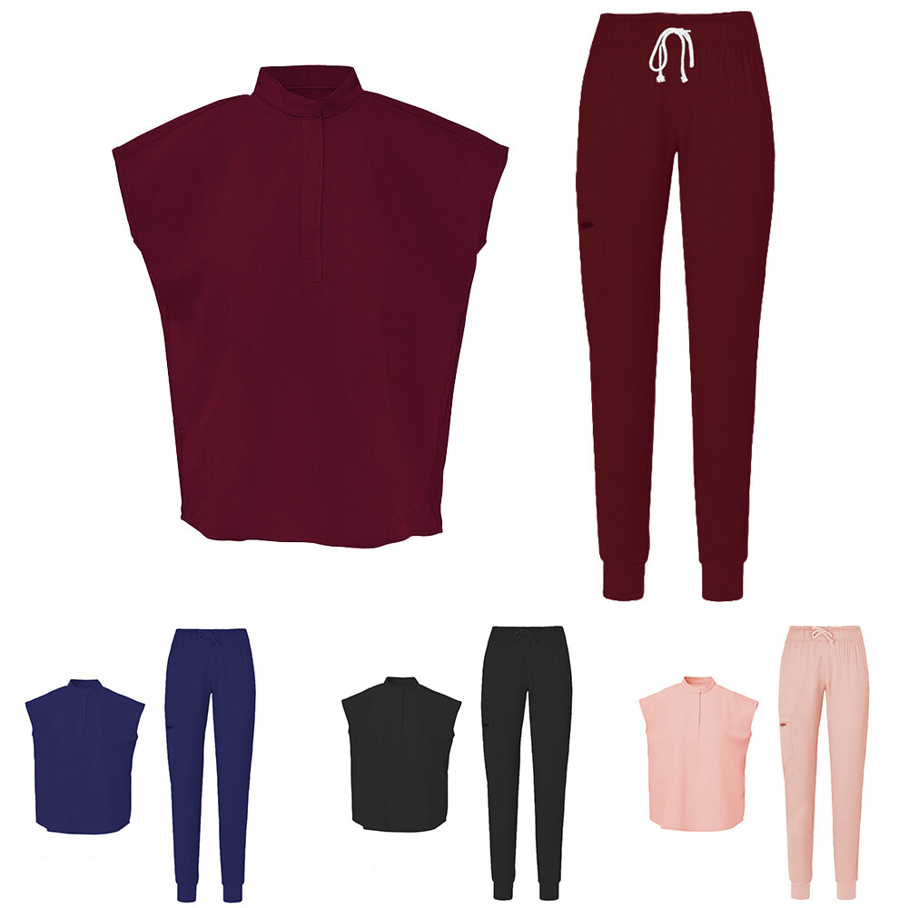 Women Scrub Sets Stretch Jogger Drawstring Pants Nurse Uniform Medical Workware