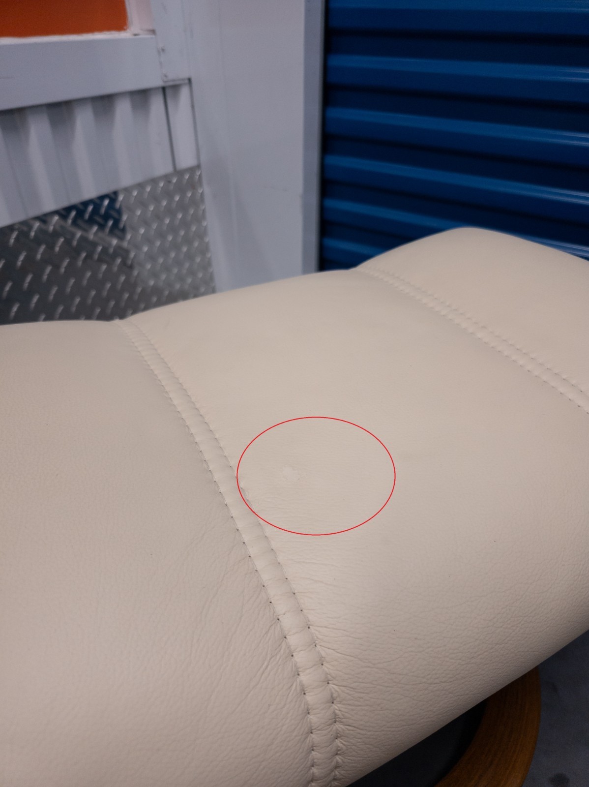 Ekornes Stressless Cream Colored Leather Ottoman | Tilt Function | Teak