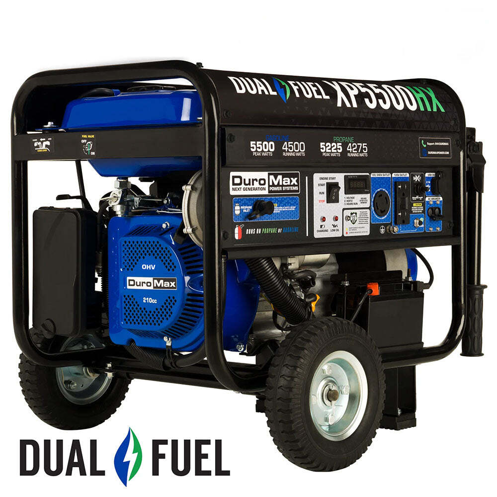 DuroMax XP5500HX 5,500 Watt Portable Dual Fuel Gas Propane CO Alert Generator