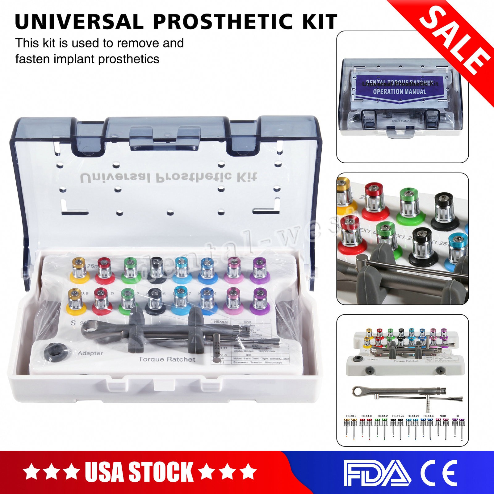 Dental Universal Implant Prosthetic Kit Torque Wrench Screw Drivers Remover USA