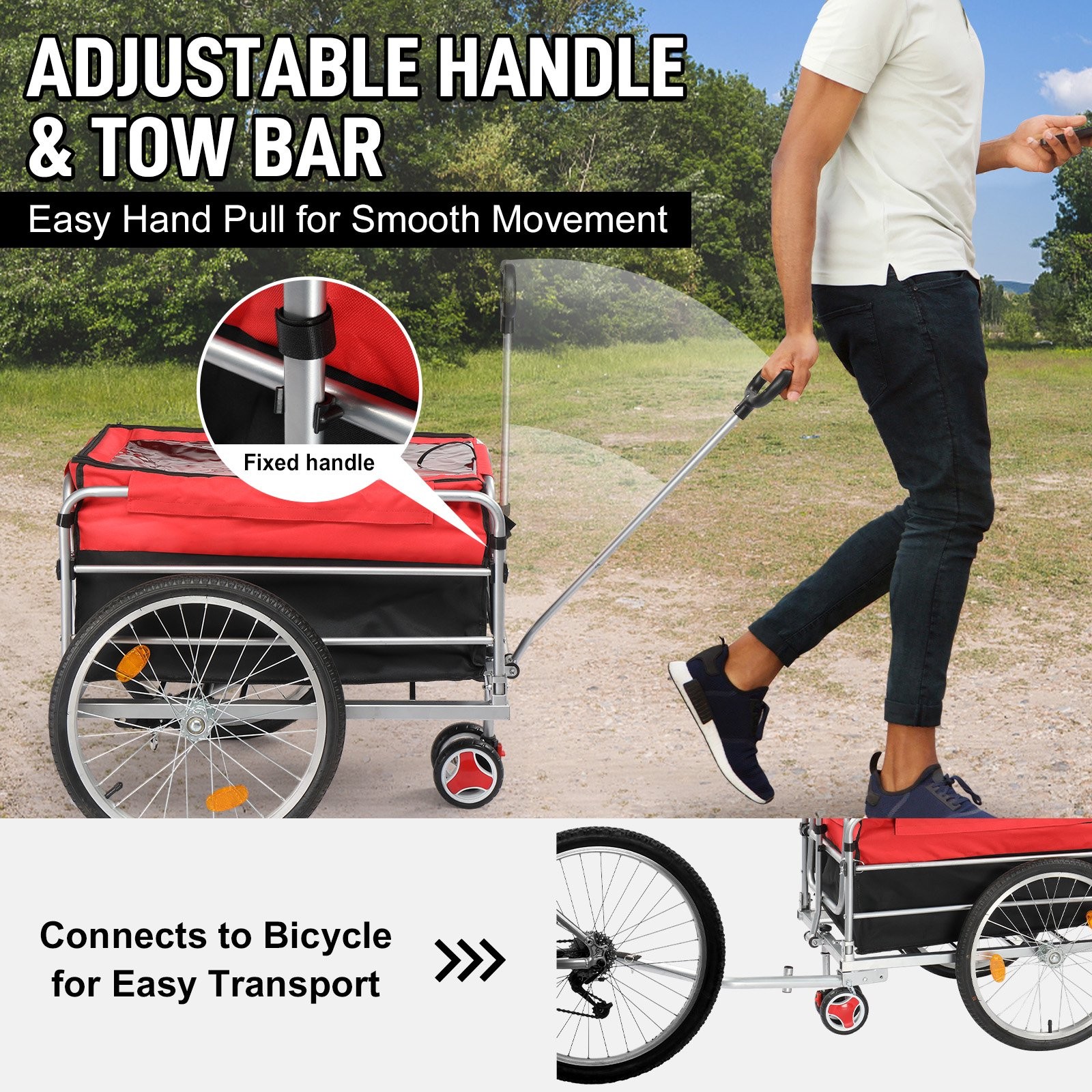 Bicycle Cargo Trailer with 20” Tires,Pull Handle, Waterproof for Easy Transport