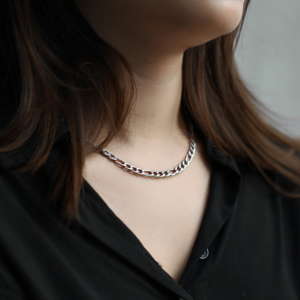 3/5/7/9mm Silver Stainless Steel Figaro Chain Necklace Choker Men Women 16-30"
