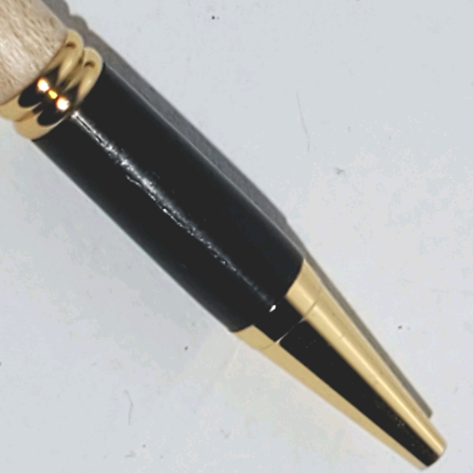 Handmade Hardwood Red Heart Maple Ebony Wood Ballpoint Pen w/ Wooden Case