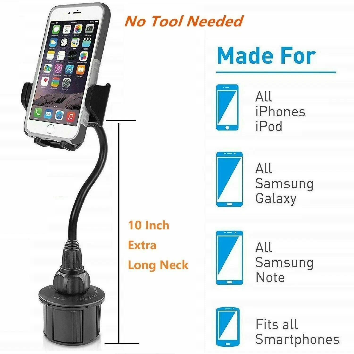 New Universal Car Mount Adjustable Gooseneck Cup Holder Cradle for Cell Phone US