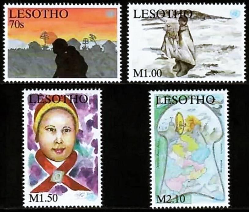 LESOTHO 2001 REFUGEES MNH CHILDREN'S PAINTINGS 💲FREE SHIPPING💲