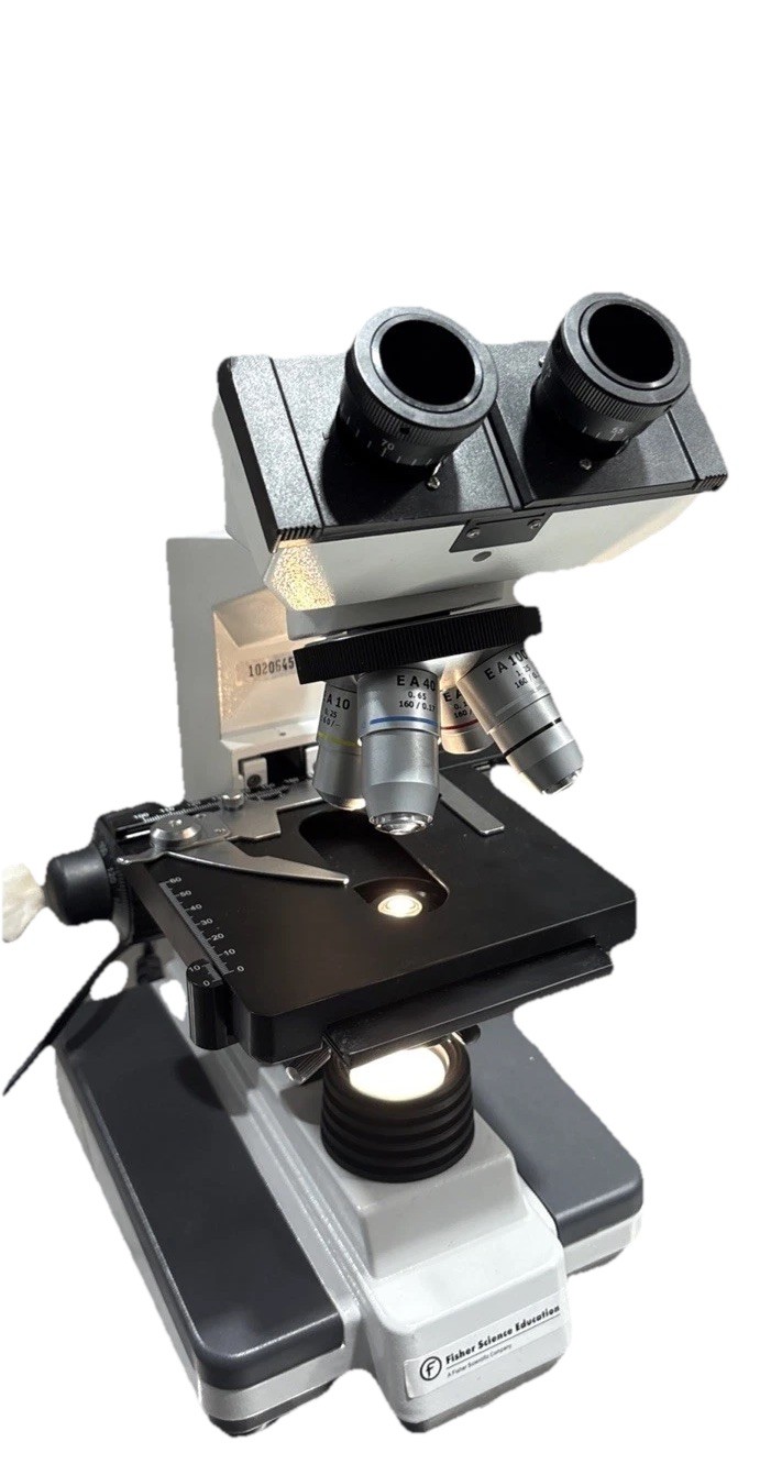 Fisher Scientific Microscope W/4 Objective Lenses EA 10 40 100 4 160/0.17 1.25