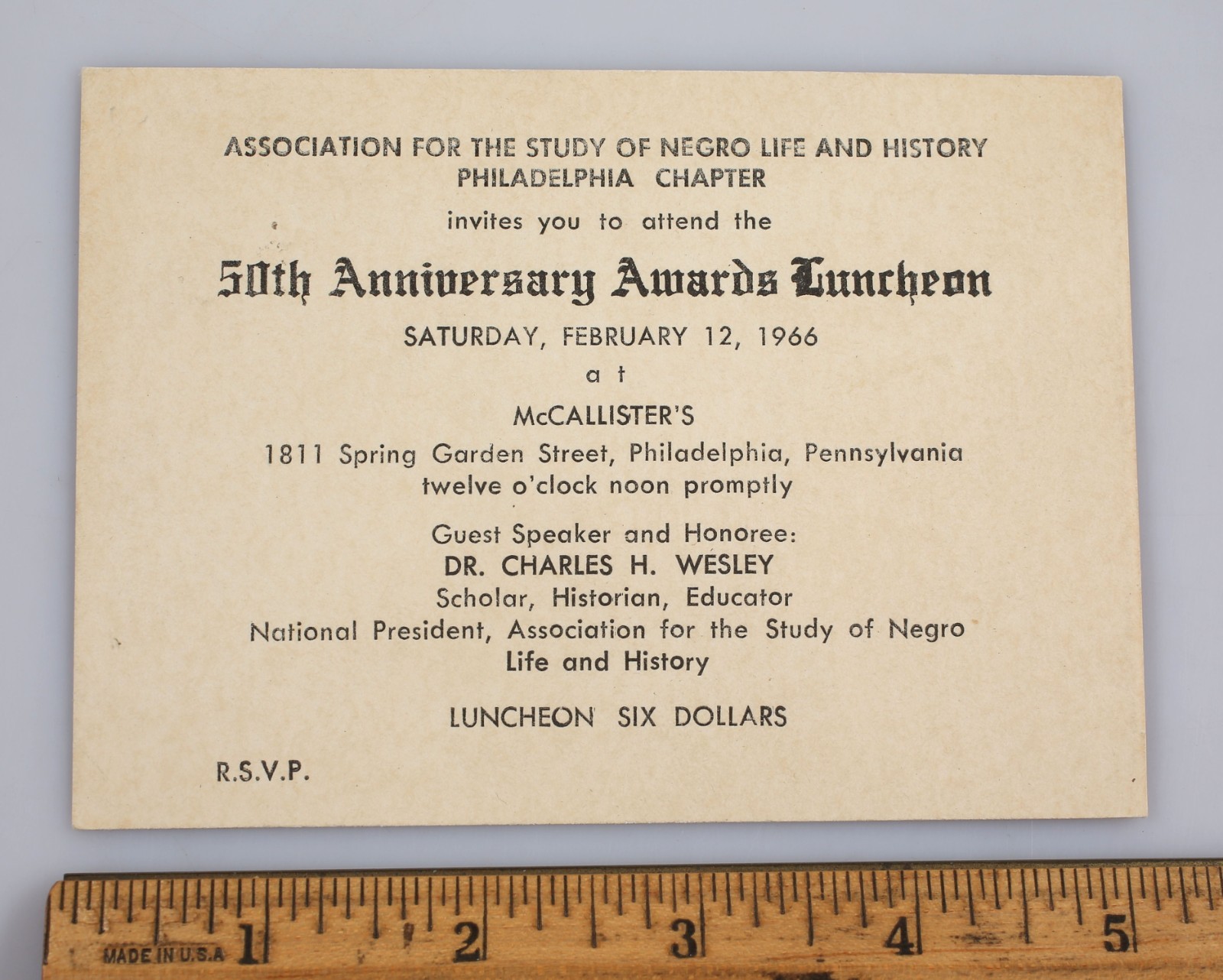 1966 Association For The Study of African American Life & History Awards Invite