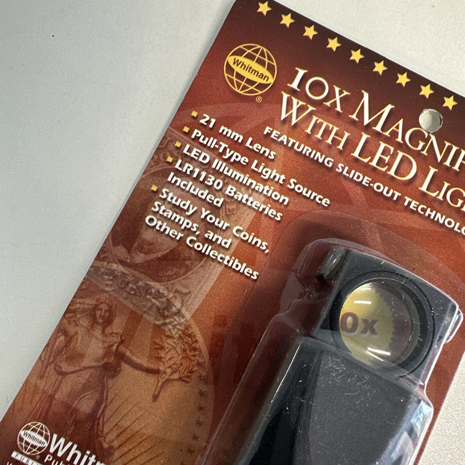 Coin Collector 10X Magnifier Pull Out Loupe 23mm W/ Led Best Value Bills Whit U