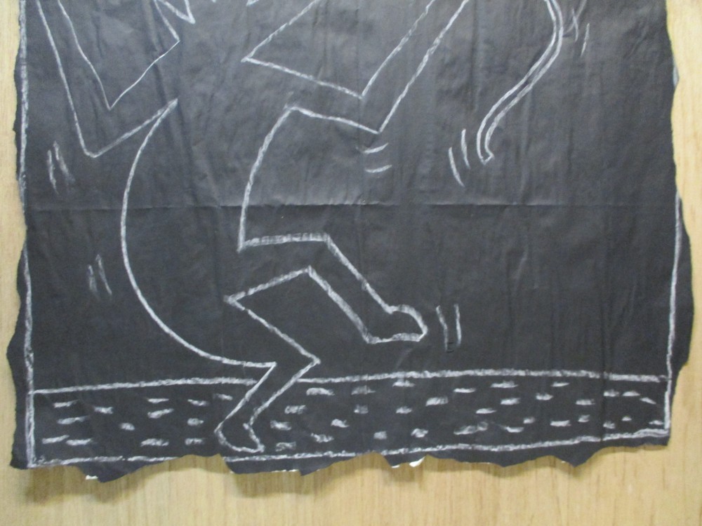 SUBWAY DRAWING chalk on black paper NYC wolfguy dog Graffiti 80s - KEITH HARING
