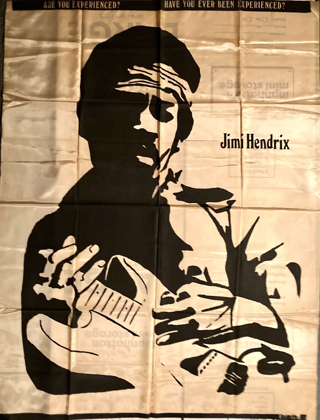 JIMI HENDRIX RARE VINT 1980S ARE YOU EXPERIENCED LARGE BANNER/TAPESTRY 58 L 45 W