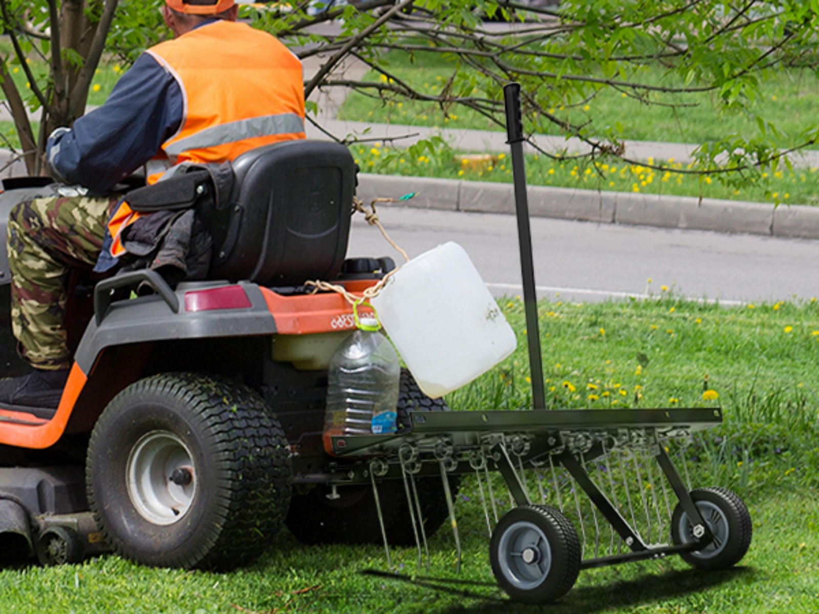 40" Corrosion-Resistant Steel Lawn Dethatcher Sweeper Height Adjustable