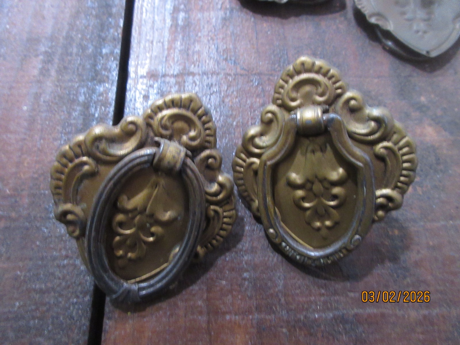 Lot of 9 Vintage Metal Back Played Ring Cabinet Door or Drawer Pulls w/Hardware