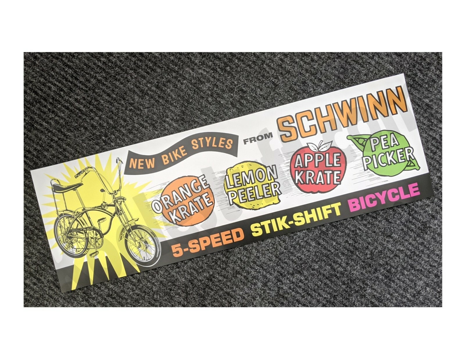 Schwinn Bicycle 1969 KRATE / STING-RAY Window Banner / Poster for Display