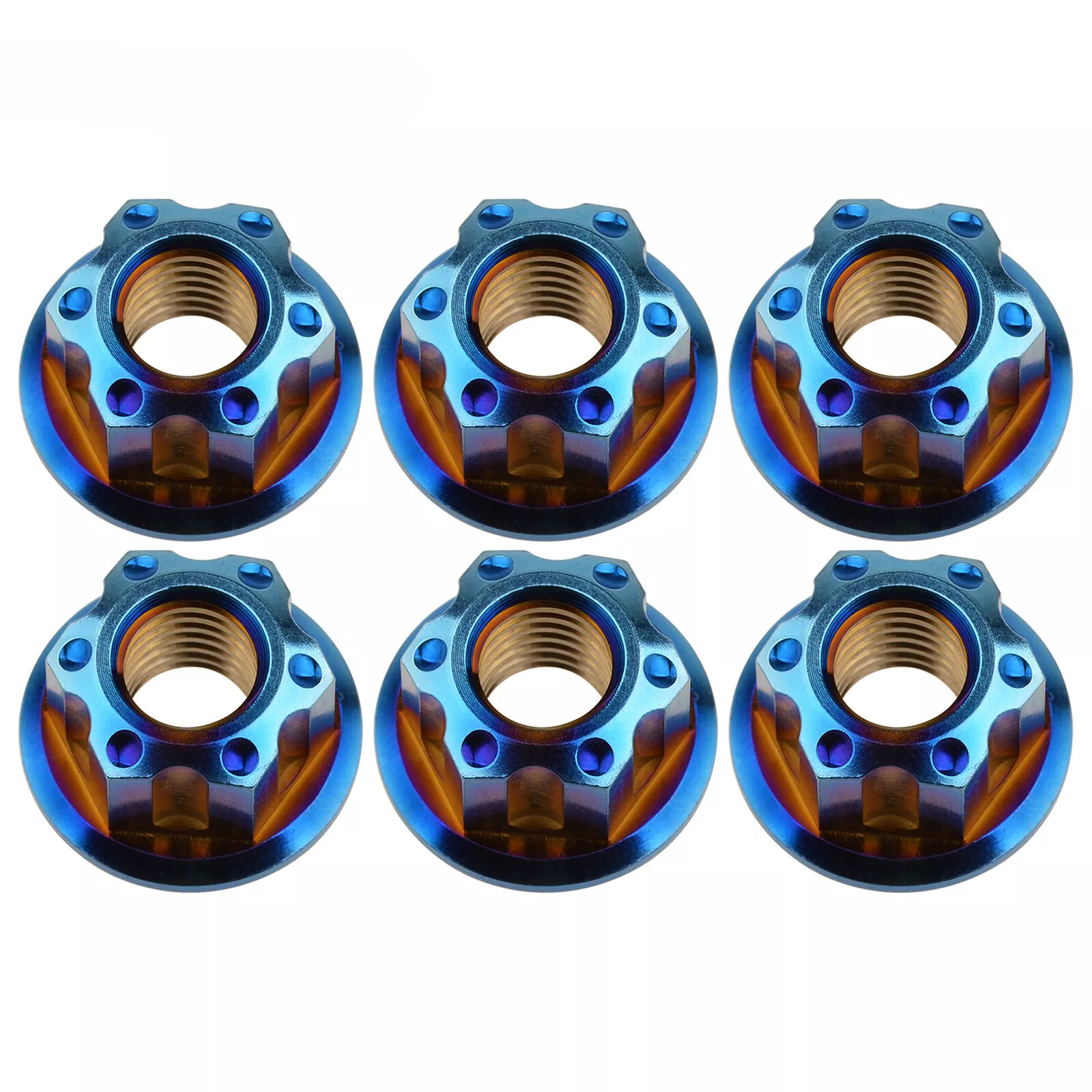 6pcs Titanium Nut M6 M8 M10 M12 M14 M16 Ti Flange Nuts for Motorcycle Rear Axle