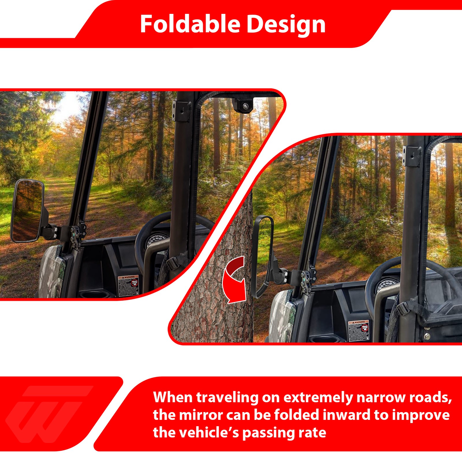 WEISEN Rear Side View Mirror Set Lock & Ride Cab For Polaris Ranger 500/SP 570